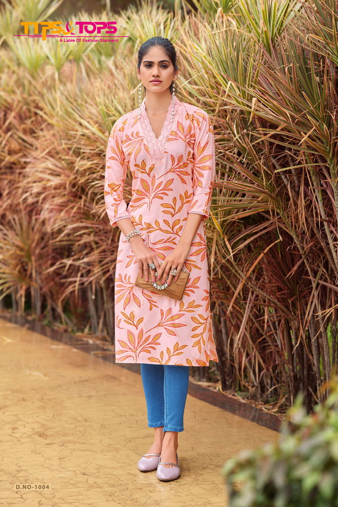 Viana By Tips And Tops Rayon Printed Kurtis Wholesale Price In Surat